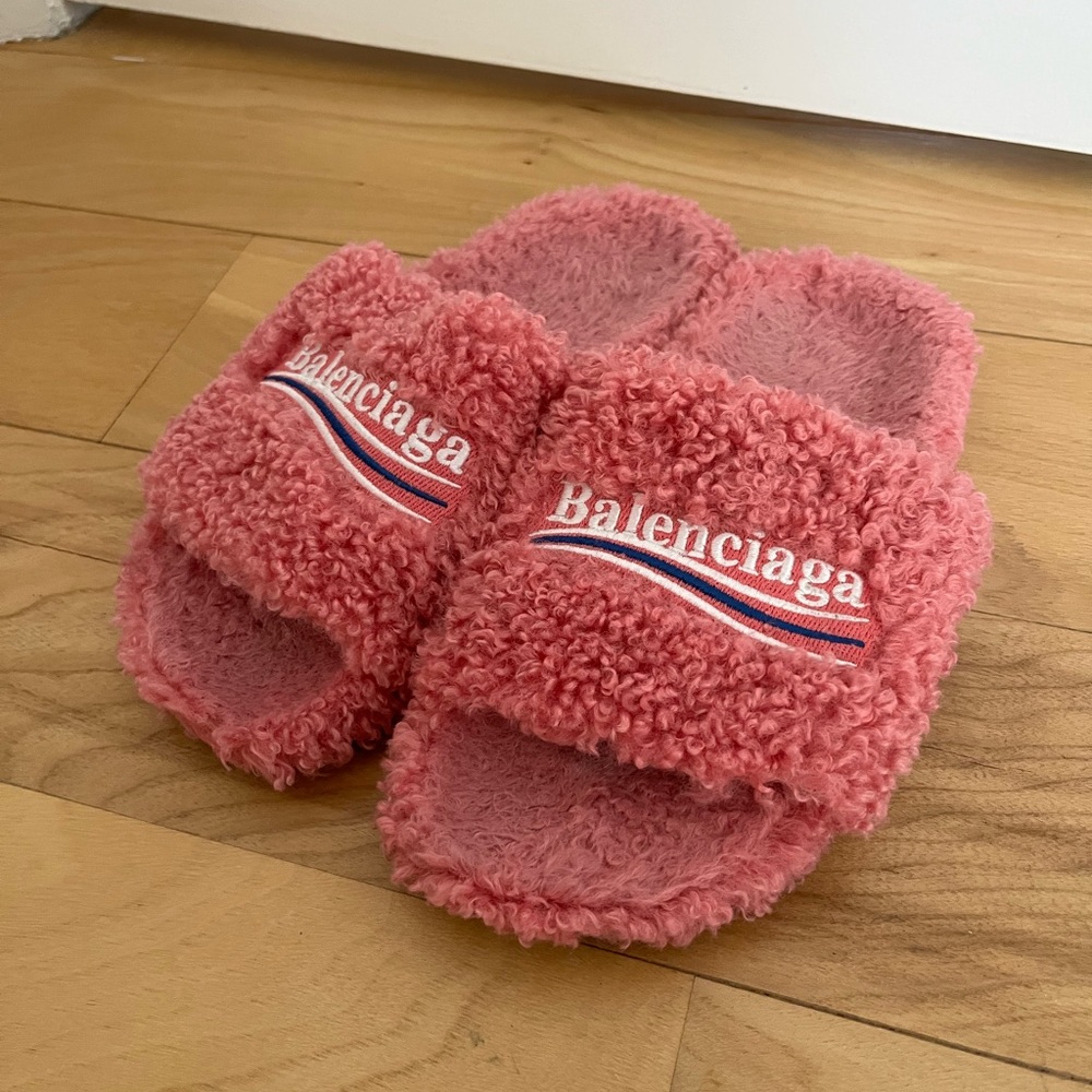 Balenciaga pink fury logo slides